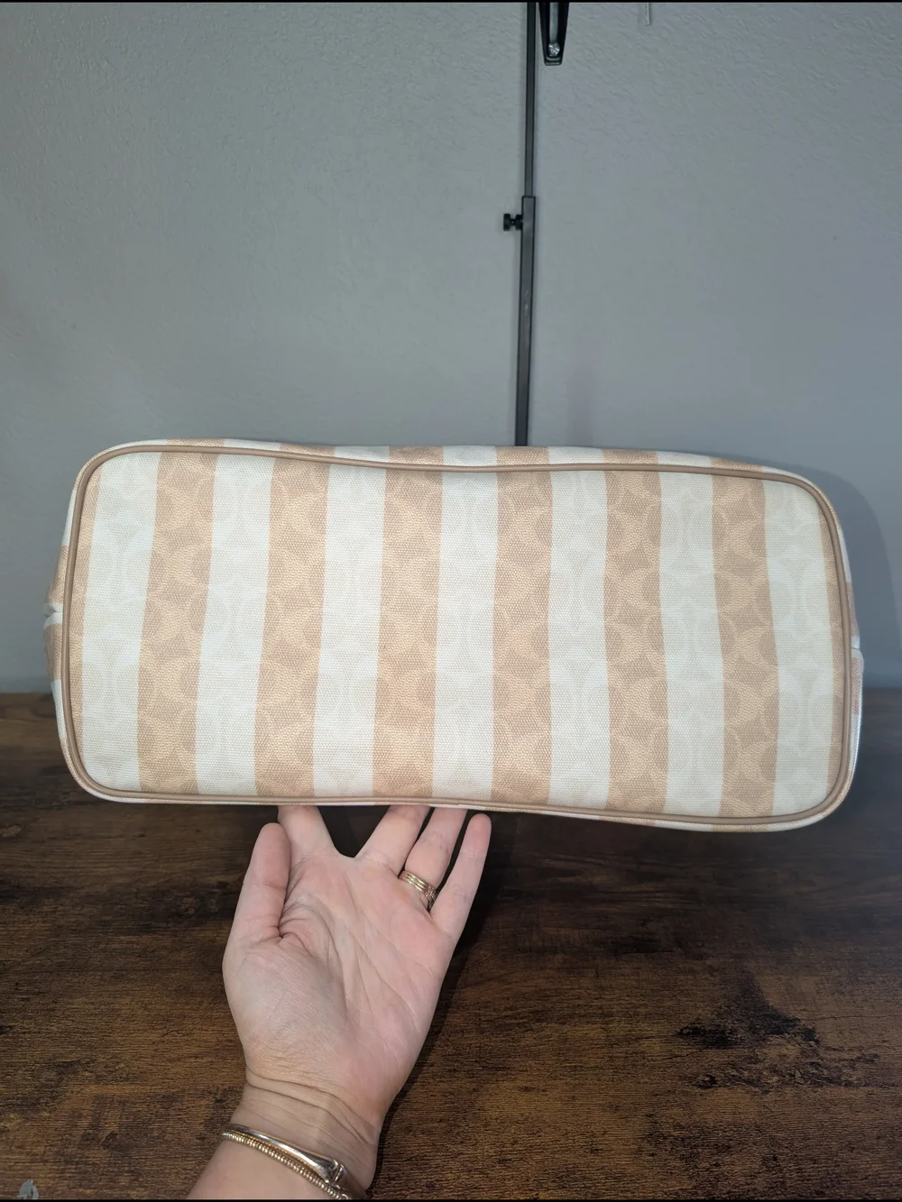 Coach Beige & White Stripe Signature Tote